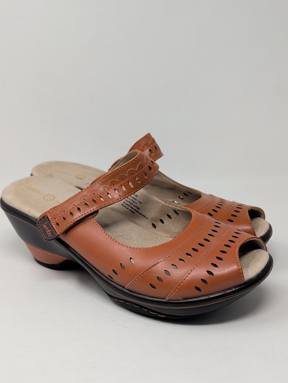 Jambu Women's Cognac Brown Perforated Slip-On Mules Sz 9.5